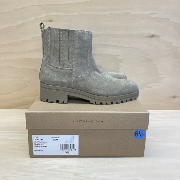 Lucky Brand Shoes - Lucky Brand Womens Suede Hazyl Pull On Ankle Boots Fossilized Size 6.5M NEW